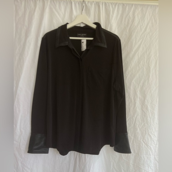 Lane Bryant Black Casual leather Button Down Shirt Size 18/20 NEW - Picture 2 of 12